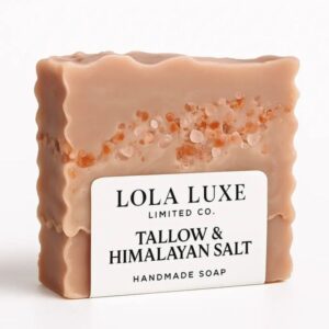A bar of Lola Luxe Tallow & Himalayan Salt handmade soap.