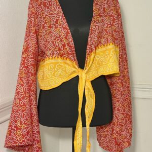 Festival Day Vintage Silk Sari Artisan Tie- Front Kimono Top