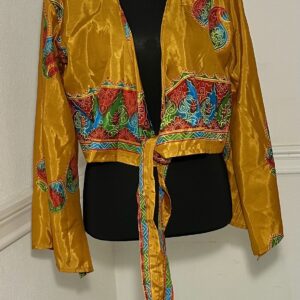Golden Jewel Vintage Silk Sari Artisan Tie- Front Kimono Top