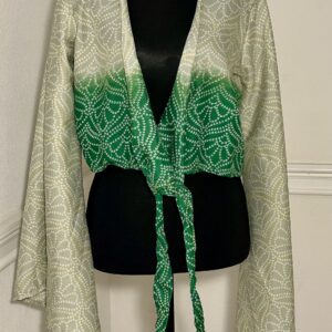 Field of Green Vintage Silk Sari Artisan Tie- Front Kimono Top