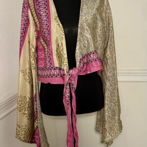 Whispering Pink Vintage Silk Sari Artisan Tie- Front Kimono Top