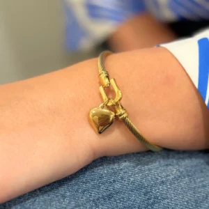 KMK Gold Puff Heart Cable Clasp Bracelet