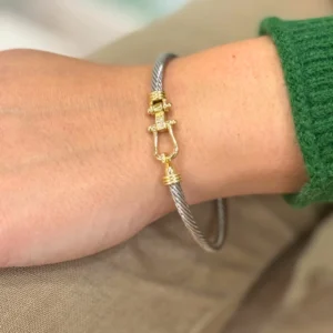 KMK Two-Tone Thin Cable Clasp Bangle