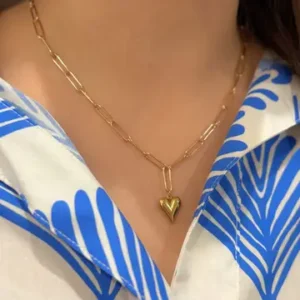 Gold Heart Paperclip Chain Necklace