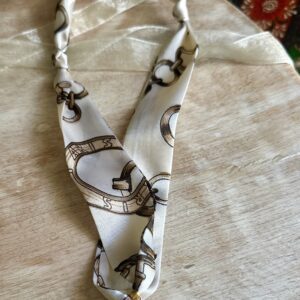 Silk Scarf Necklace with Green Center Gold Cross PendantÂ
