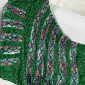 Hooded Green Fringed Shawl