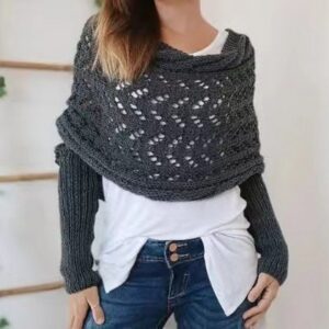 Sweater Shawl With Sleeves In Charcoal Gray