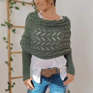 Sweater Shawl with Sleeves In Forest Green