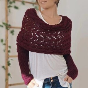 Sweater Shawl with Sleeves Crimson Red