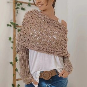 Sweater Shawl with Sleeves Camel Tan