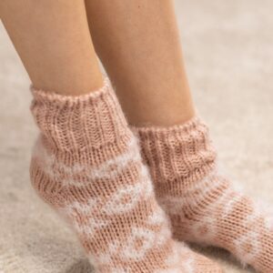 Nordic Knit Fuzzy Socks Beige & White