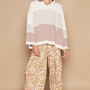 POL Multi Beige Chenille Hoodie Sweater