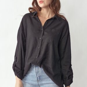 Risen Black Oversized Button-Down Top