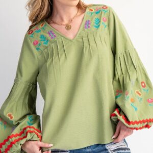 Flower Garden Embroidered Baby Corduroy Boho Top
