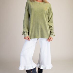 Sage Green Celestial Shooting Star Embroidered Sweatshirt