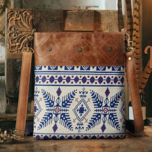 Boho Tribal Embroidered Crossbody Bag – Leather Trim & Artisan Woven Design