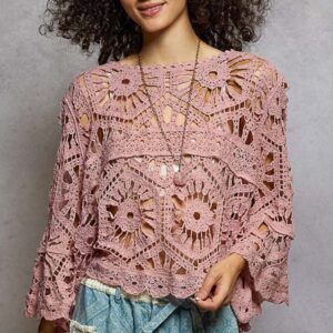 Pol Bohemian Dream Weaver Crochet Top -Rose Pink