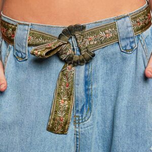 Embroidered Tapestry Belt – Boho Artisan Green Tie Belt