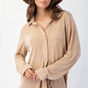 Relaxed Slouchy Button-Down Shirt – Neutral Taupe