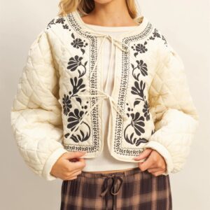 Quilted Floral Embroidered Padding Jacket