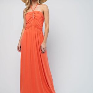 Bohemian Coral Halter Maxi Dress