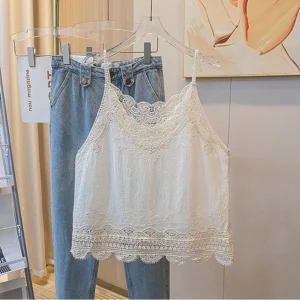 Lace Trim Cropped Cami Top – Romantic Boho Layering Essential