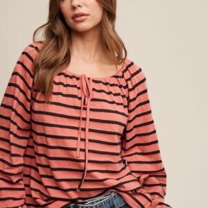 Coral & Black Striped Blouse