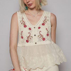POL Crochet Embroidered Boho Tank Top 🤍🌸