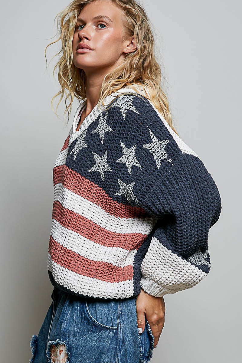 POL Vintage American Flag Hooded Sweater - Image 4