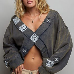 POL Vintage Wash Criss Cross Lace Sweatshirt