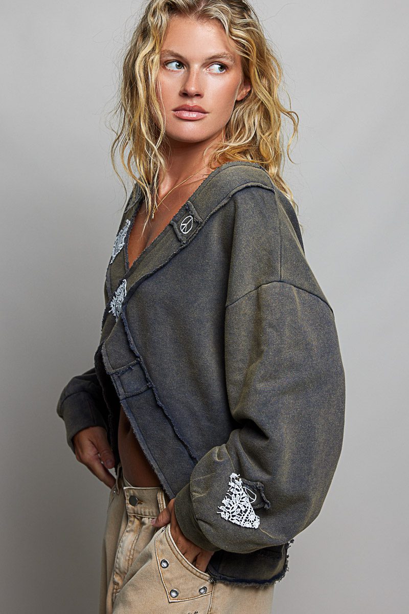 POL Vintage Wash Criss Cross Lace Sweatshirt - Image 3