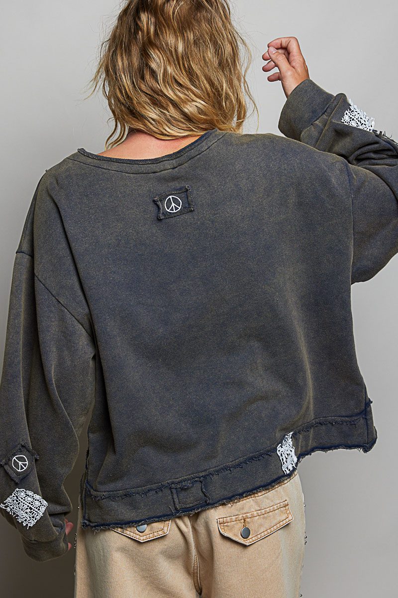 POL Vintage Wash Criss Cross Lace Sweatshirt - Image 4