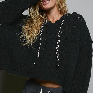 POL Midnight Boho Crochet Hooded Sweater