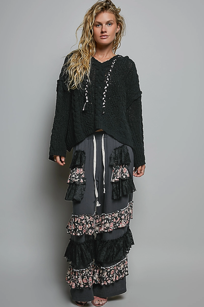 POL Midnight Boho Crochet Hooded Sweater - Image 3