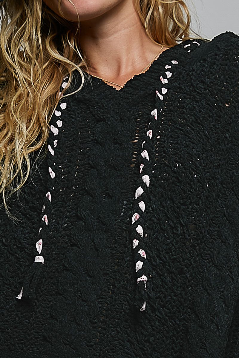 POL Midnight Boho Crochet Hooded Sweater - Image 4