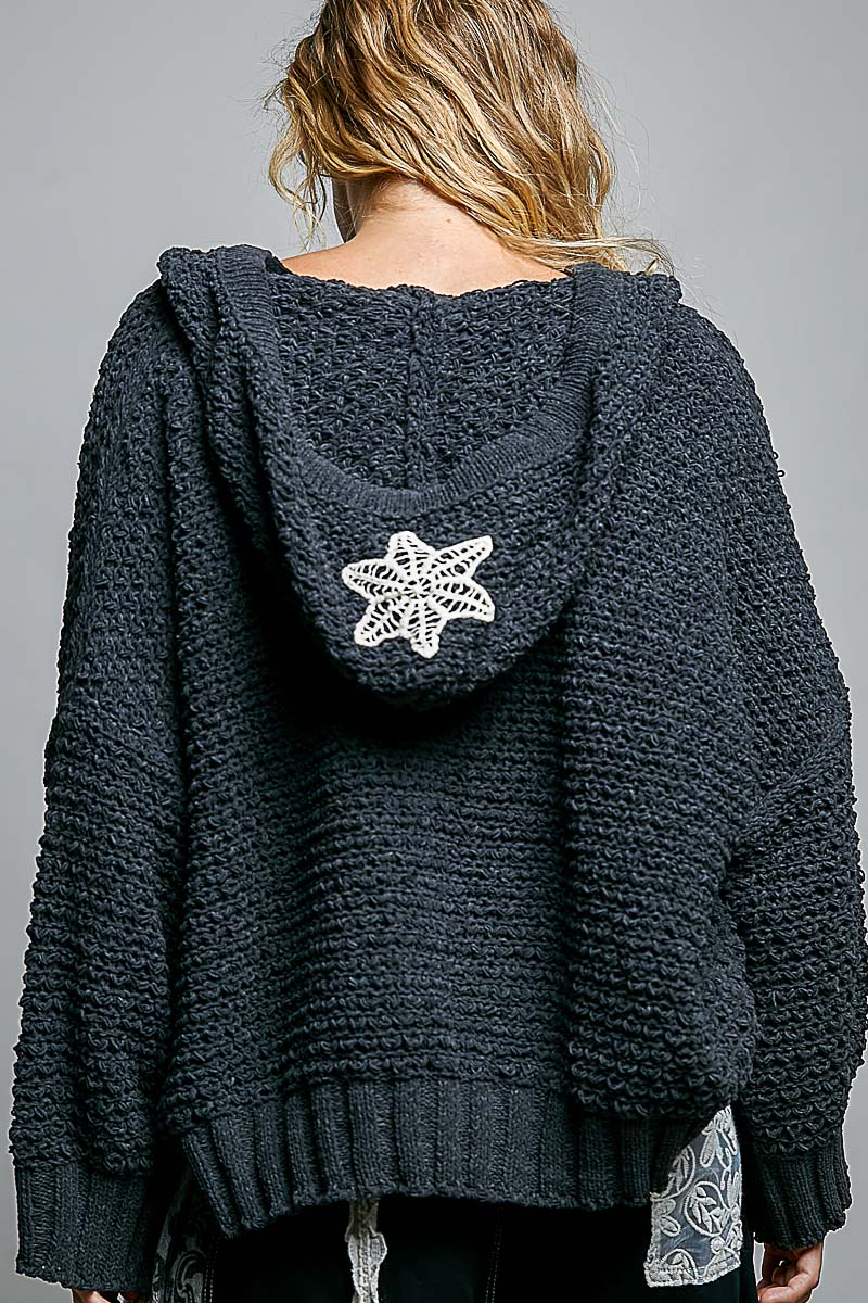 POL Charcoal Crochet Star Zip Hoodie - Image 4