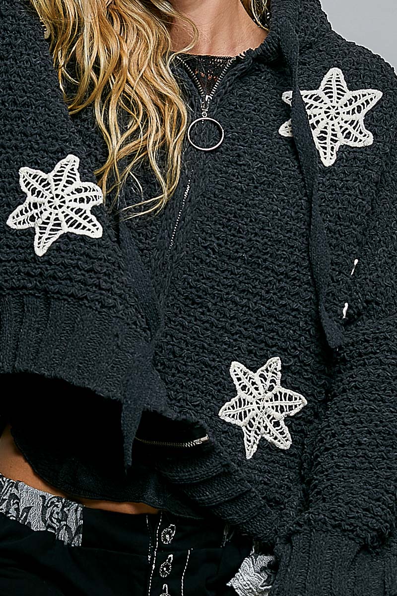 POL Charcoal Crochet Star Zip Hoodie - Image 5
