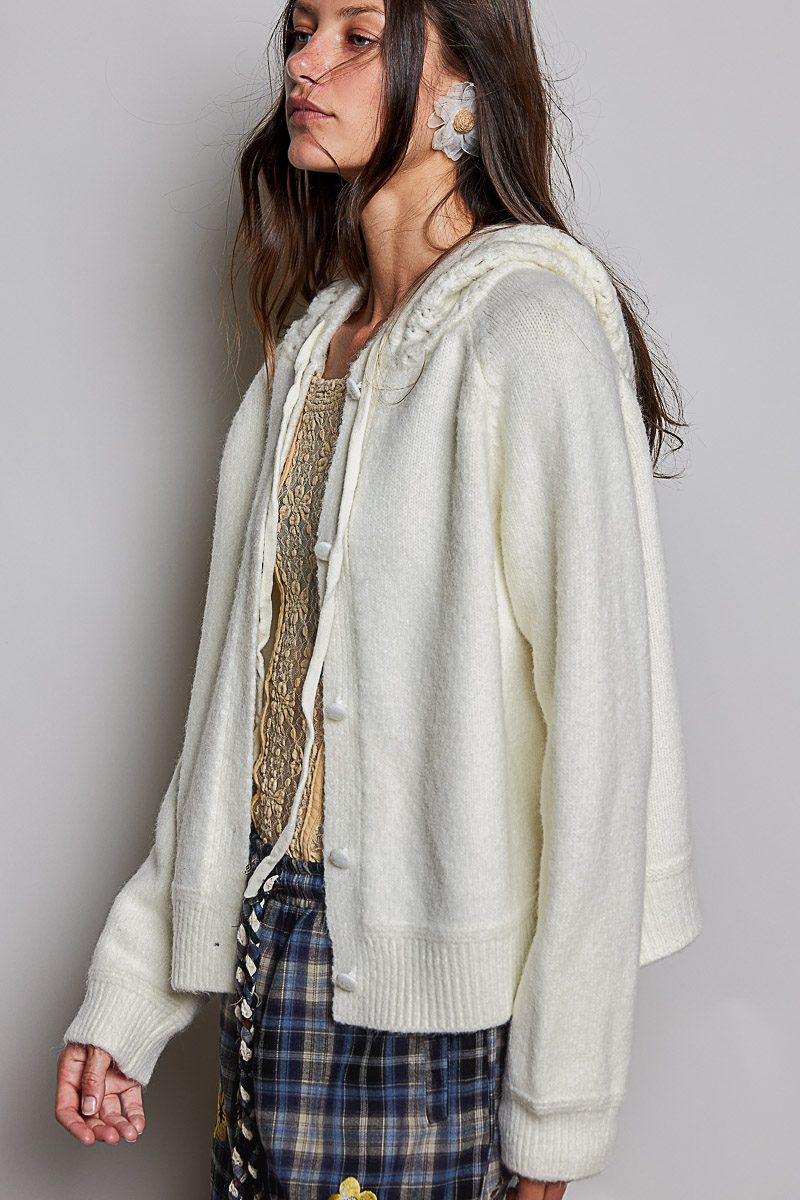 POL Soft Ivory Hooded Knit Cardigan - Image 2