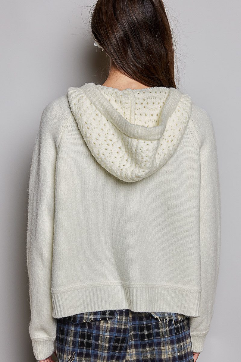 POL Soft Ivory Hooded Knit Cardigan - Image 3