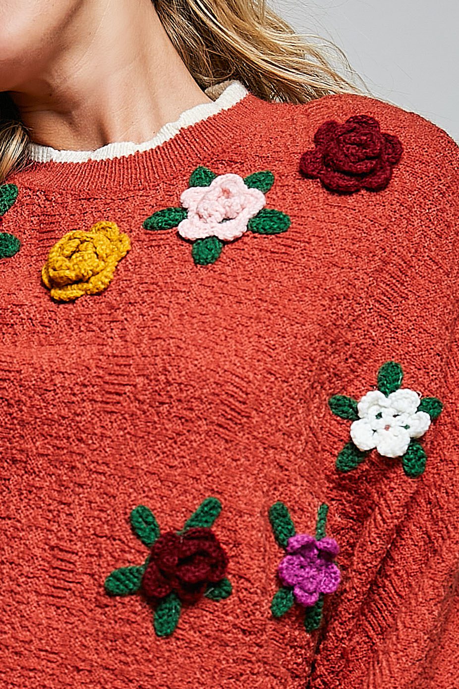 POL Brick Floral Appliqué Fringe Sweater - Image 4