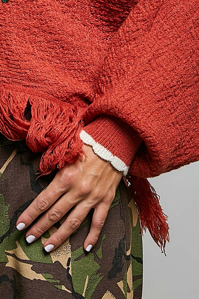 POL Brick Floral Appliqué Fringe Sweater - Image 5